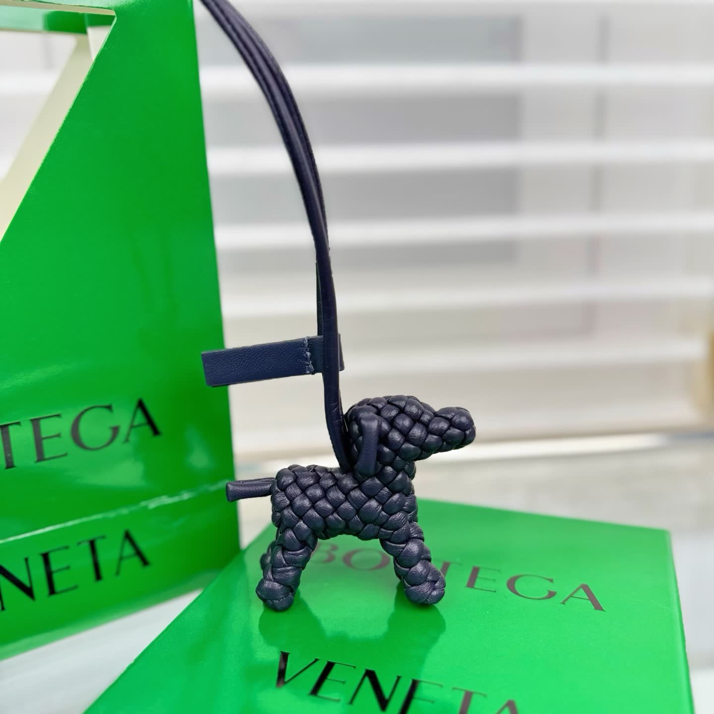 Bottega Veneta Black Intrecciato Leather Dog Charm
